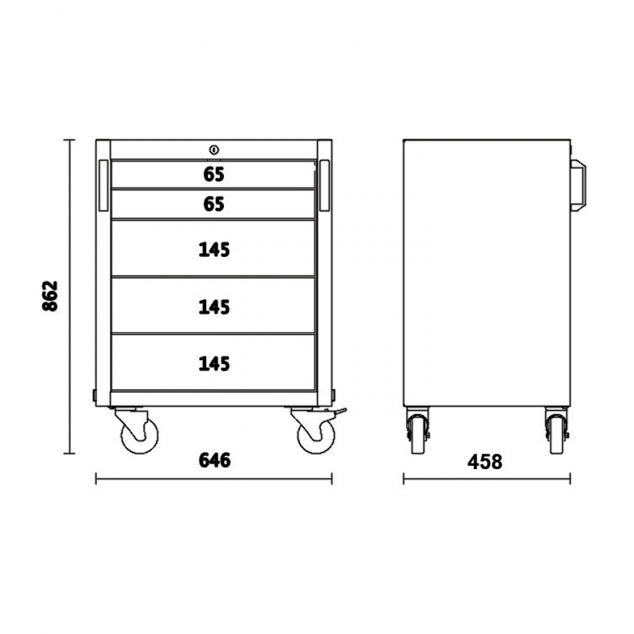 Cassettiera mobile con 5 cassetti per arredo officina C45PRO