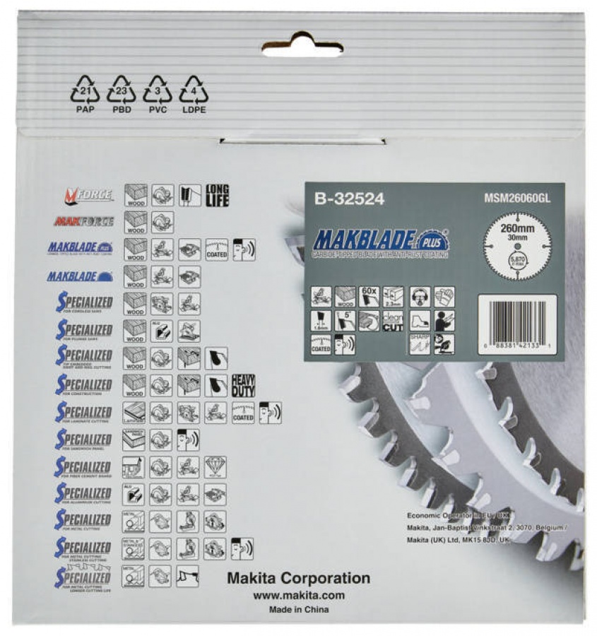 Makita B Makblade Plus Lama Tct Silenziata Per Troncatrici X Per Legno Ferramenta