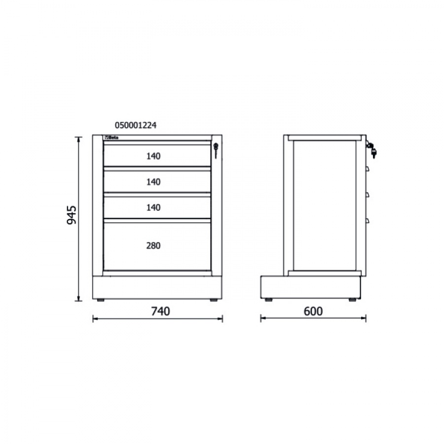 Beta RSC50 M4 Modulo fisso con 4 cassetti per arredo officina